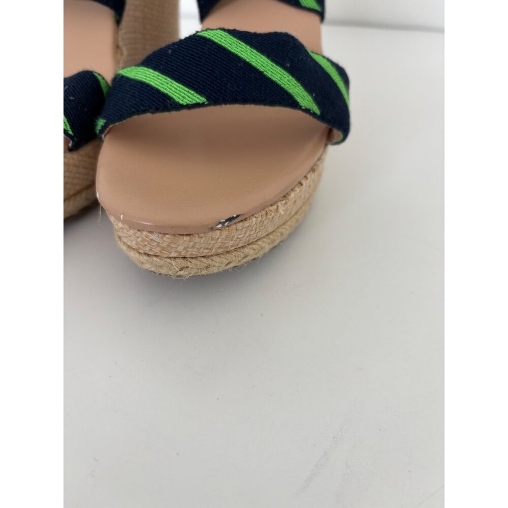 Tommy Hilfiger Sandals 10 Wedge Navy Green Striped Espadrille Preppy Nautical - Picture 2 of 16